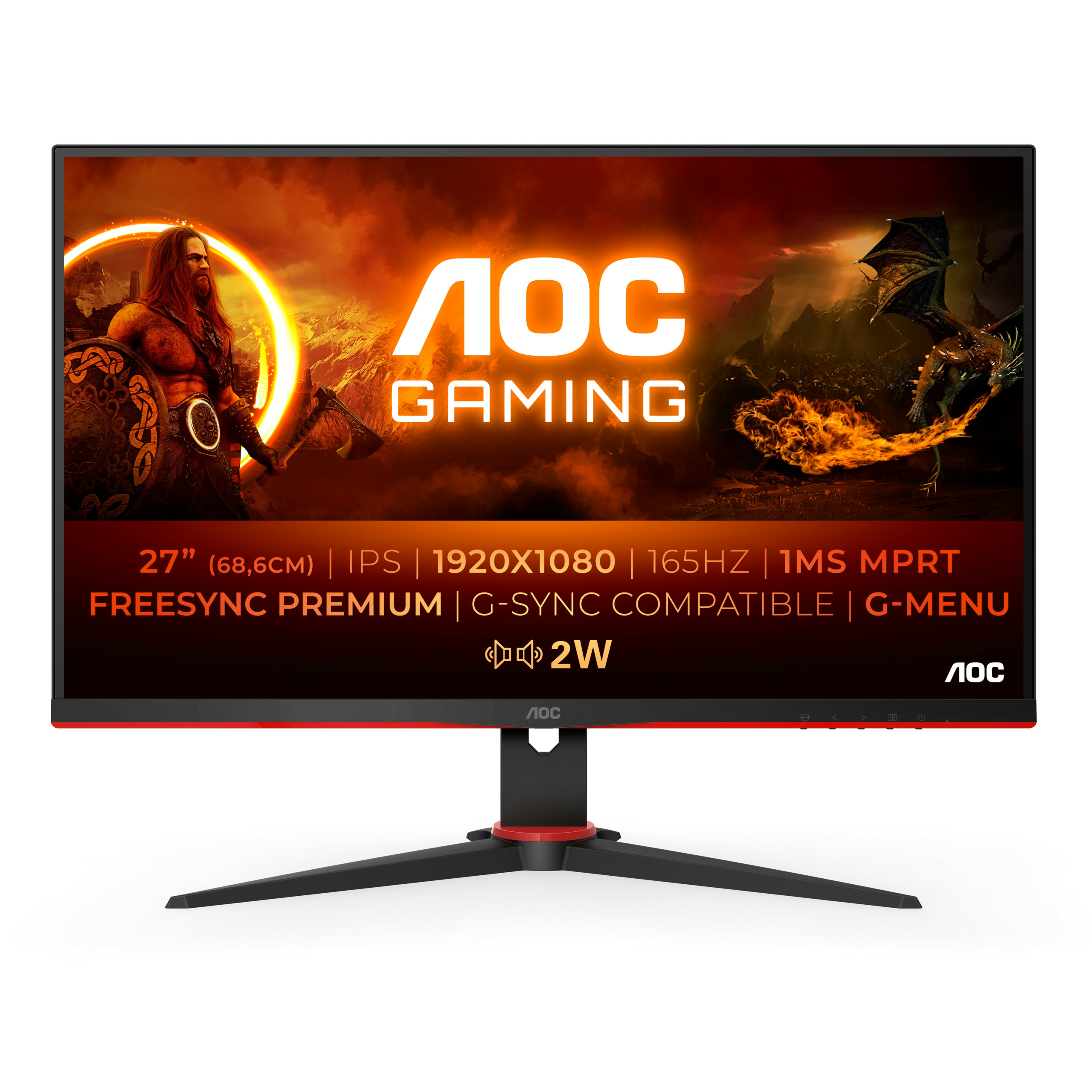 Monitor AOC 27G2SPAE 27” FullHD IPS Adaptive-Sync Nero/Rosso