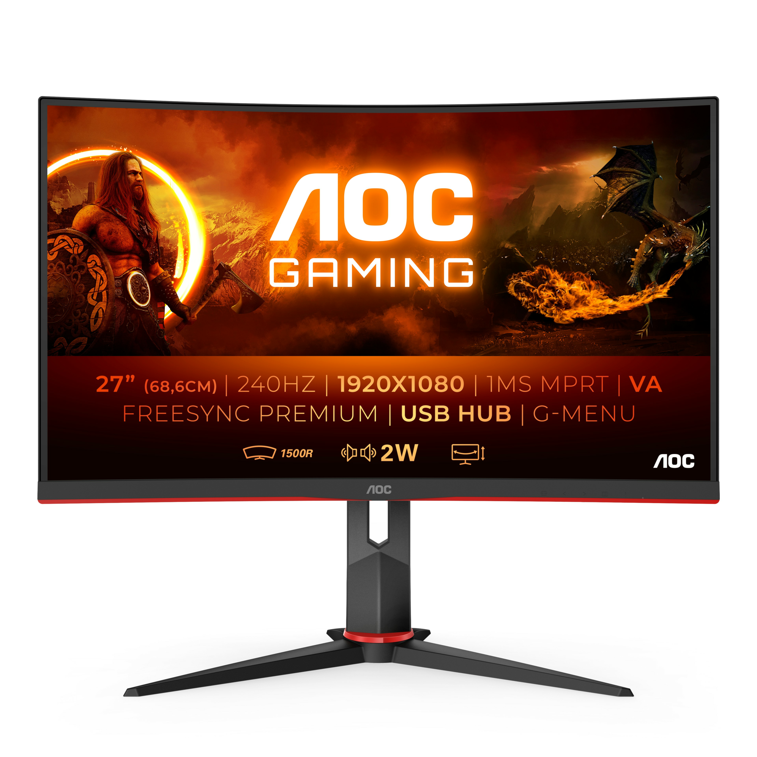 Monitor AOC C27G2ZU/BK 27” FullHD VA AMD Free-Sync HDMI Nero/Rosso